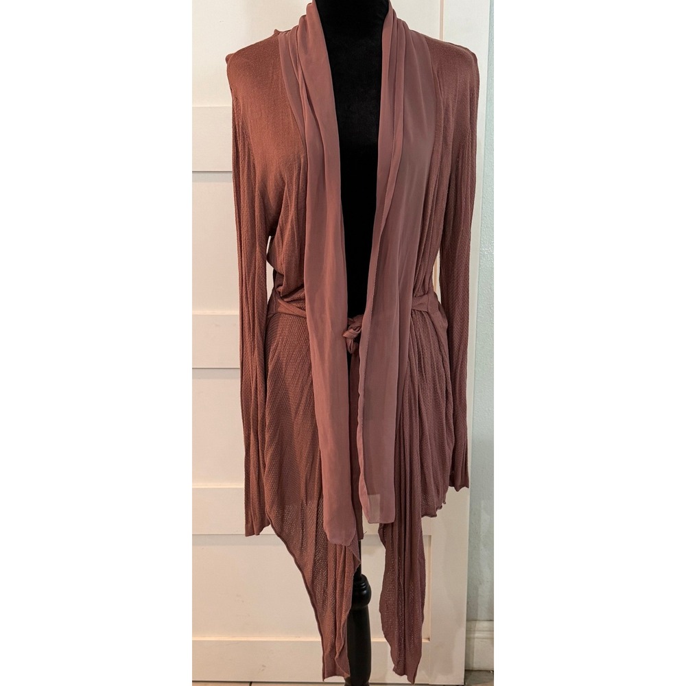 Simply Vera Vera Wang Mauve Open Front Draped Cardigan XL Chiffon Trim Knit